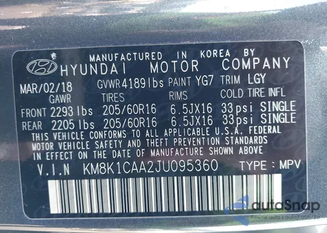 2018 Hyundai Kona Se z USA, uszkodzony, nr VIN KM8K1CAA2JU095360